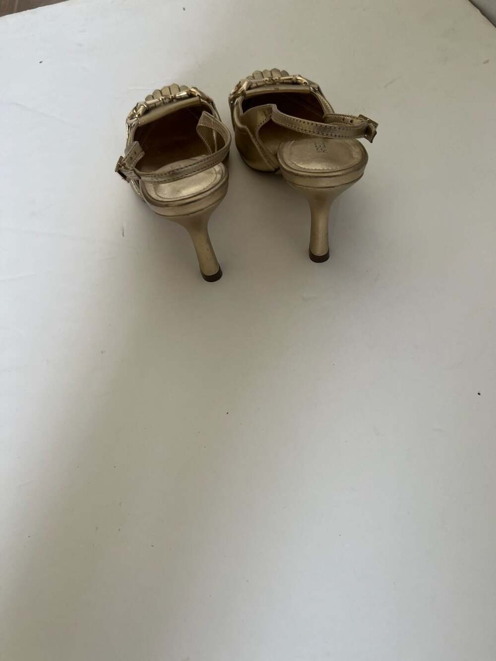 Arezzo Delilah Gold Metallic Leather Fringe Horsebit Slingback Pumps - Picture 4 of 6